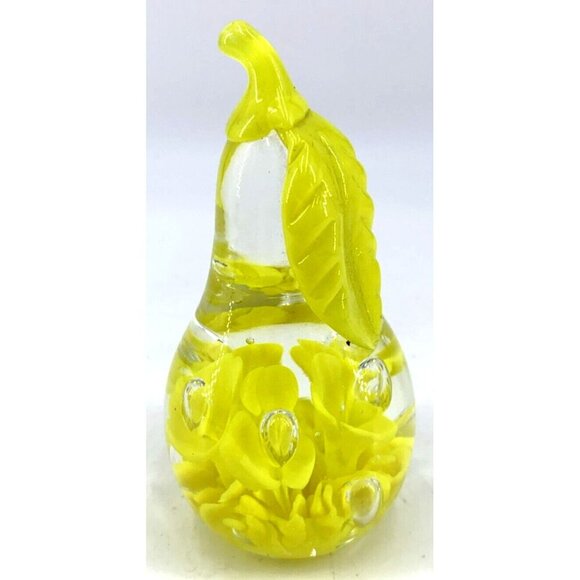 Maude & Bob St. Clair Paperweight Pear Yellow Flowers Bullicante Centers 4" 1984 - Picture 1 of 7